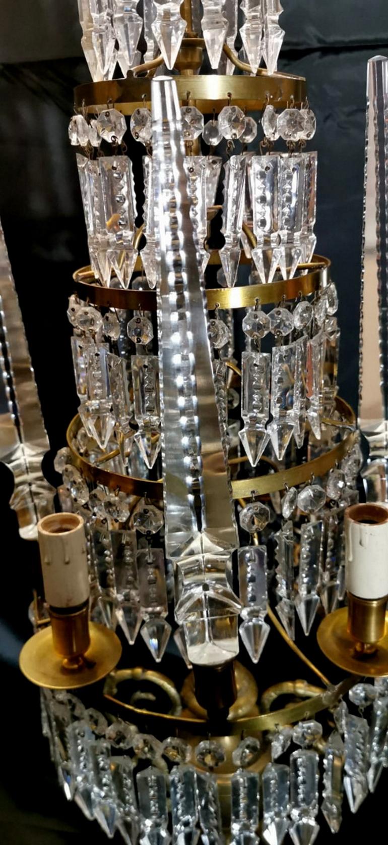 Paire de Girandoles en cristal et bronze de style Louis XVI en vente 1