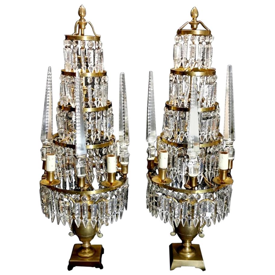 Paire de Girandoles en cristal et bronze de style Louis XVI en vente