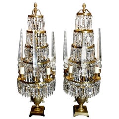 Antique Louis XVI Style French Majestic Pair of Crystal and Bronze Girandoles