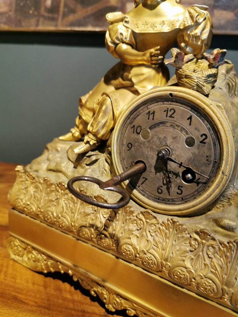 Louis XVI Style French Mantel Clock in Gilded Bronze For Sale 5