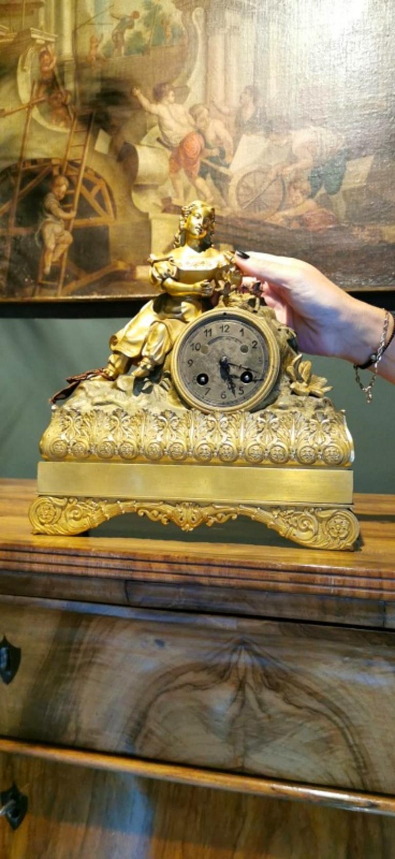 Louis XVI Style French Mantel Clock in Gilded Bronze For Sale 15