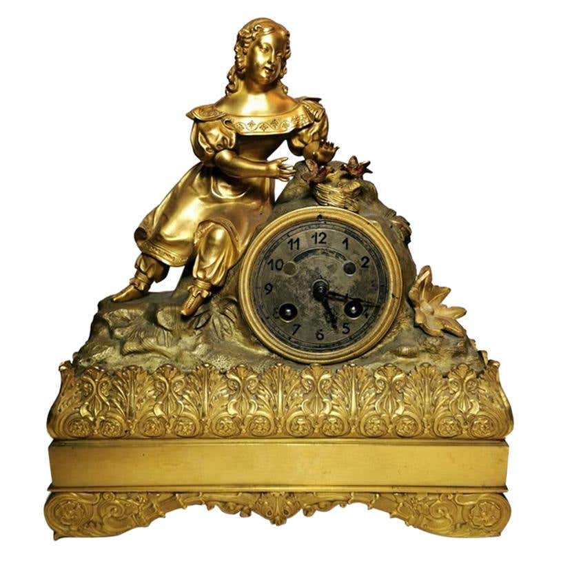 French Louis XVI Style Figural Gilt Bronze Mantel Clock - Étienne Le ...