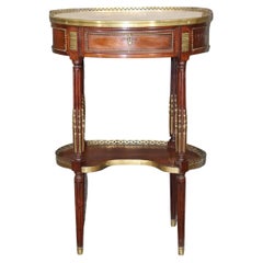Louis XVI Style French Marble Top End Accent Table Night Stand With Brass