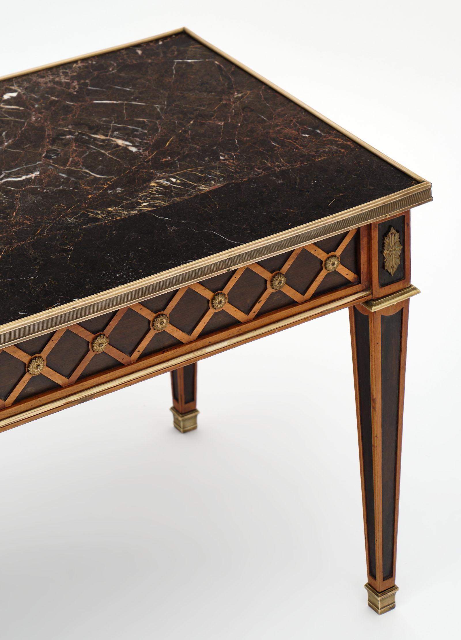 Gilt Louis XVI Style French Marble-Topped Coffee Table For Sale