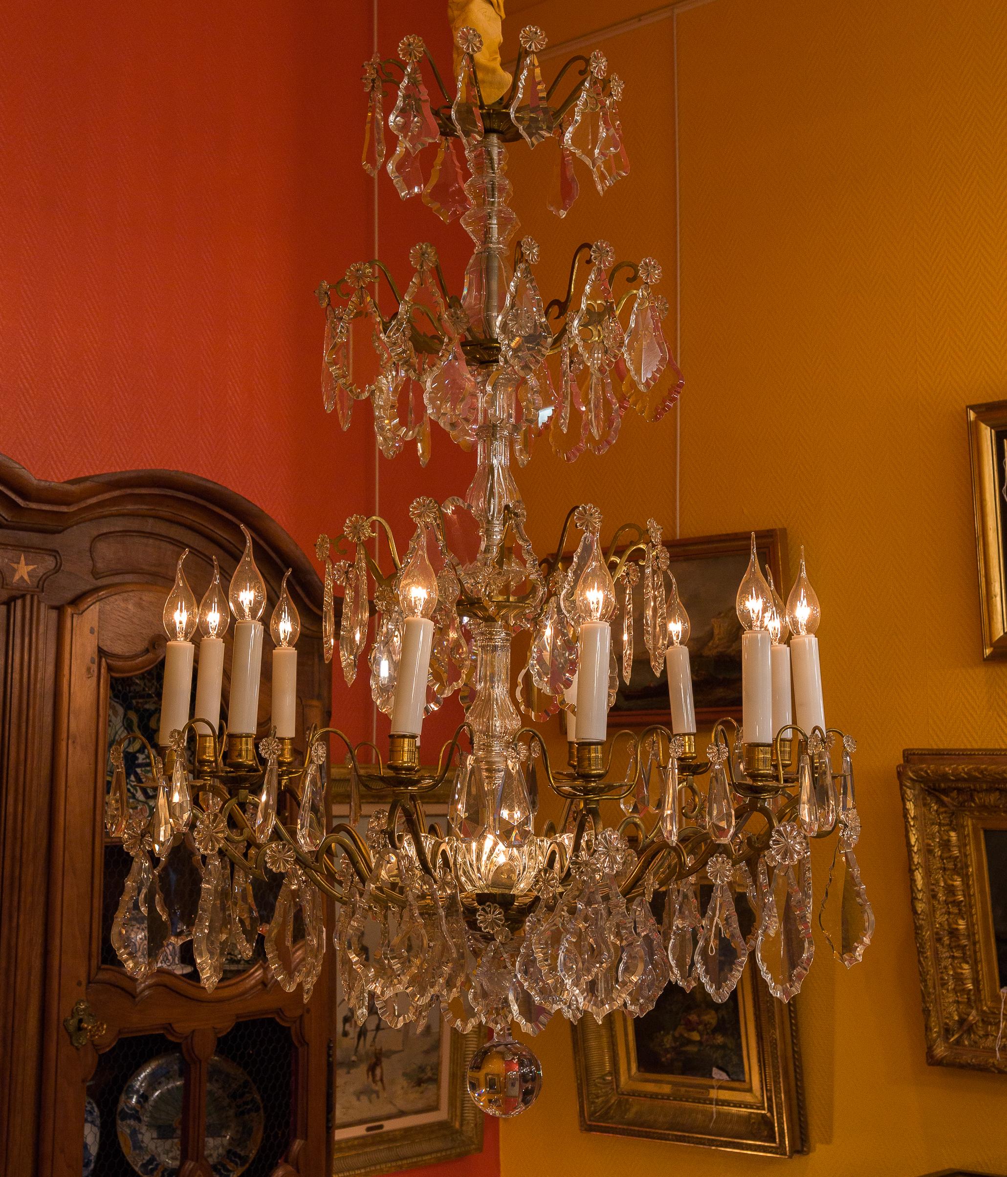 Louis XVI Style French Mid-20th Century, Bronze & Crystal Chandelier, circa 1950 6