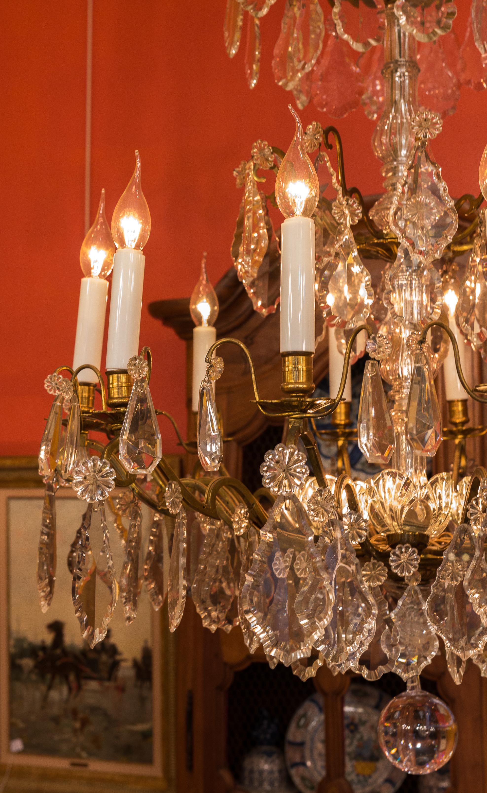 Louis XVI Style French Mid-20th Century, Bronze & Crystal Chandelier, circa 1950 1
