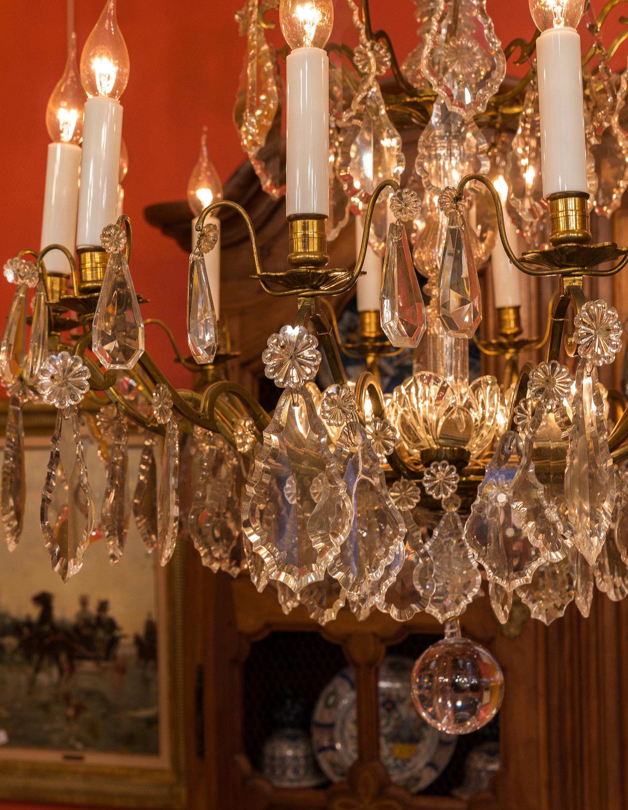 Louis XVI Style French Mid-20th Century, Bronze & Crystal Chandelier, circa 1950 2
