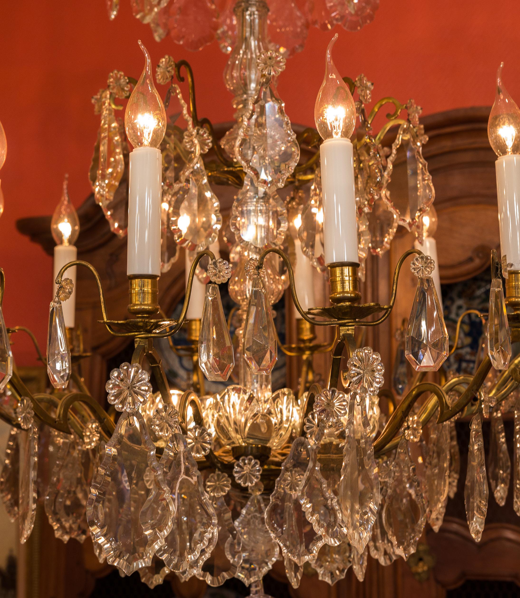 Louis XVI Style French Mid-20th Century, Bronze & Crystal Chandelier, circa 1950 3