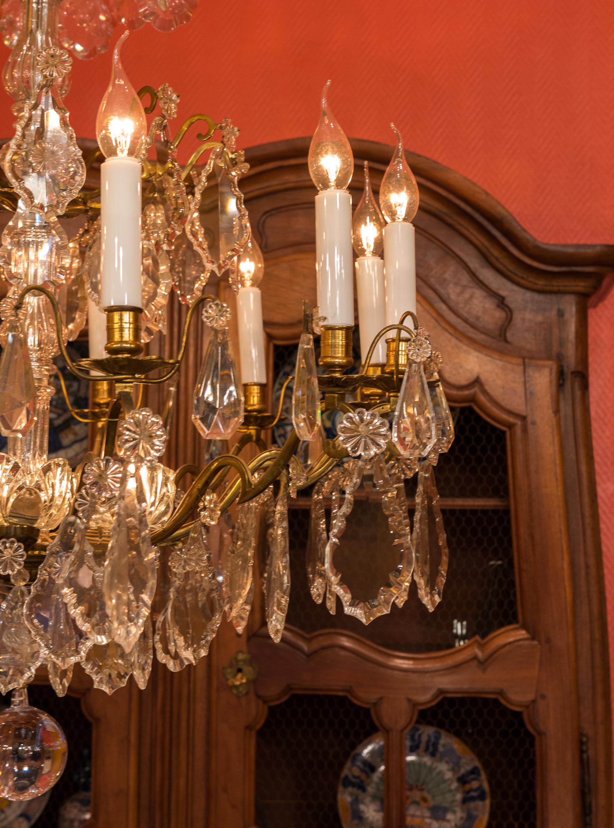 Louis XVI Style French Mid-20th Century, Bronze & Crystal Chandelier, circa 1950 4