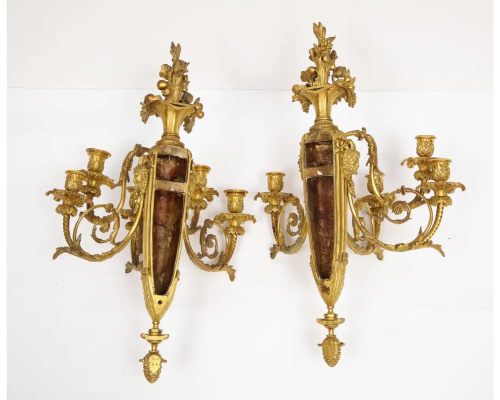 Louis XVI Style French Ormolu Bronze Wall Appliques, Sconces For Sale 12