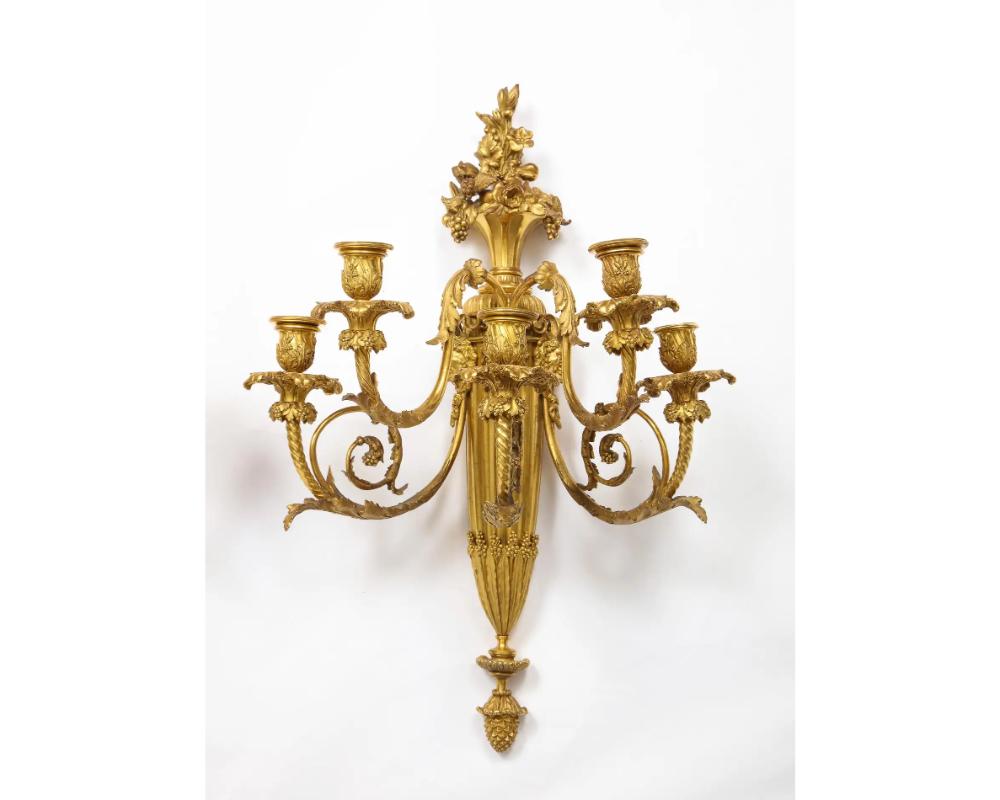 19th Century Louis XVI Style French Ormolu Bronze Wall Appliques, Sconces For Sale