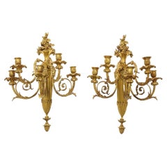 Louis XVI Style French Ormolu Bronze Wall Appliques, Sconces