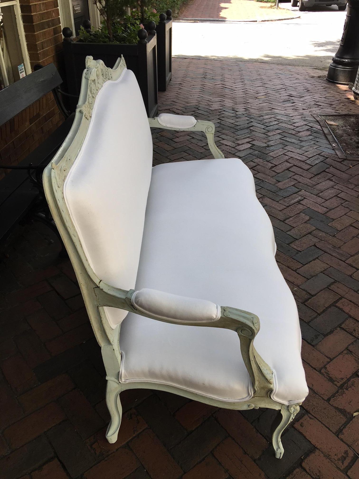 Louis XVI Style French Painted Wood Upholstered Settee or Sofa, 19th Century 1