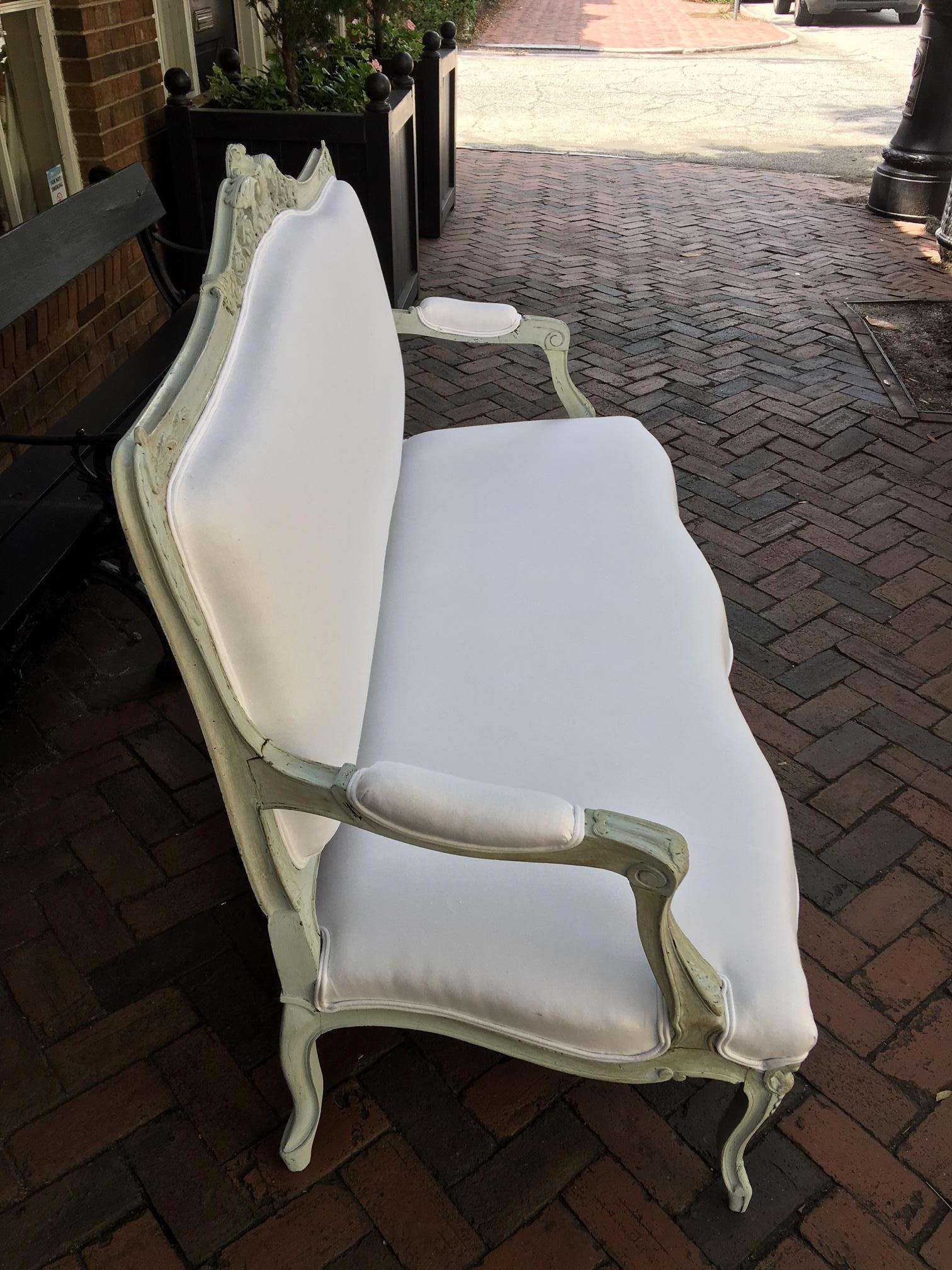 Louis XVI Style French Painted Wood Upholstered Settee or Sofa, 19th Century 2