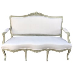 Louis XVI Style French Painted Wood Upholstered Settee or Sofa, 19th Century