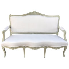 Französisches gepolstertes Sofa oder Sofa aus bemaltem Holz im Louis-XVI-Stil, 19. Jahrhundert