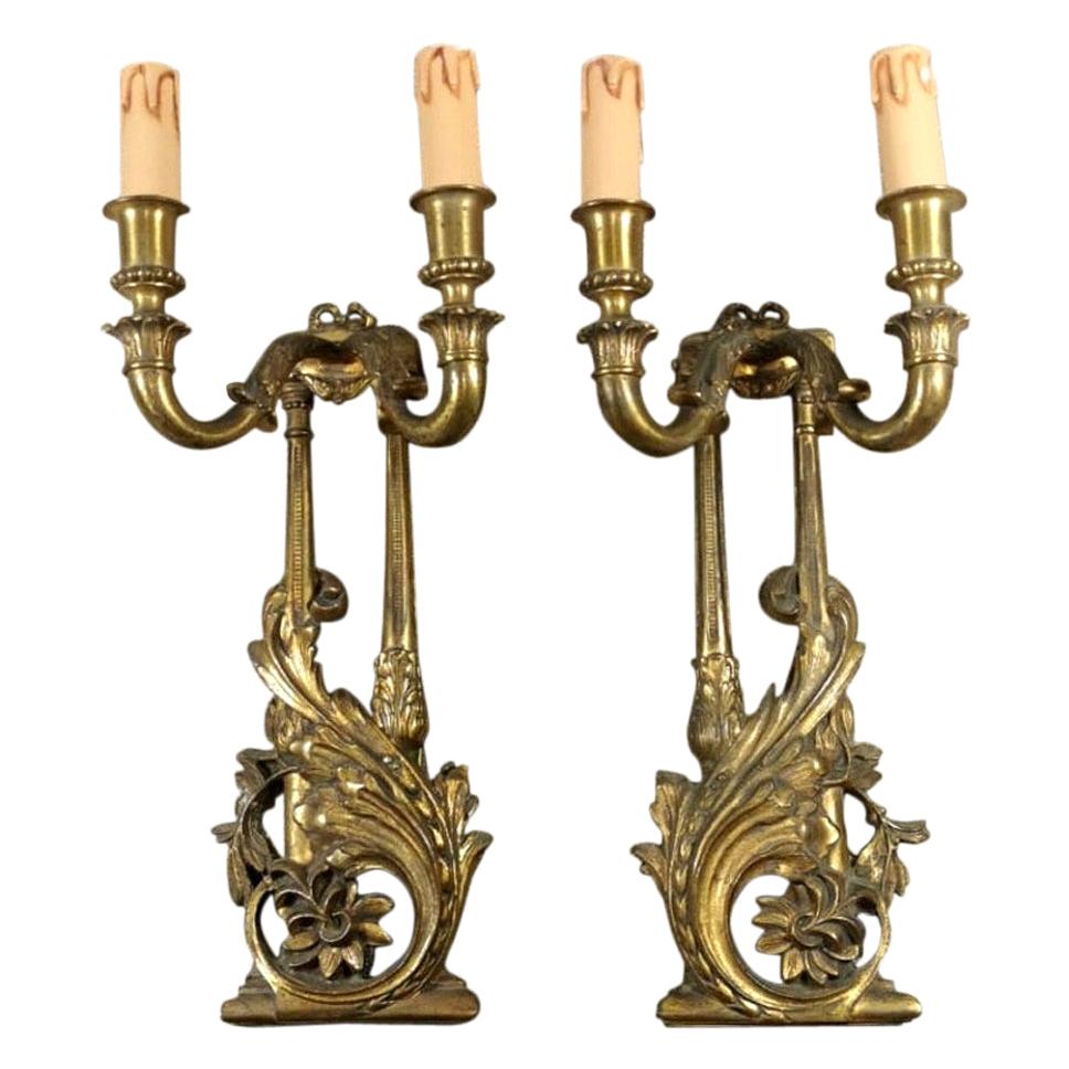 Louis XVI Style French Pair of Appliques in Gilded Bronze