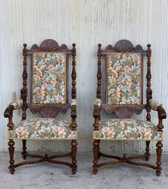 Louis XVI Style French Pair of Carved Walnut Armchairs, 1900s