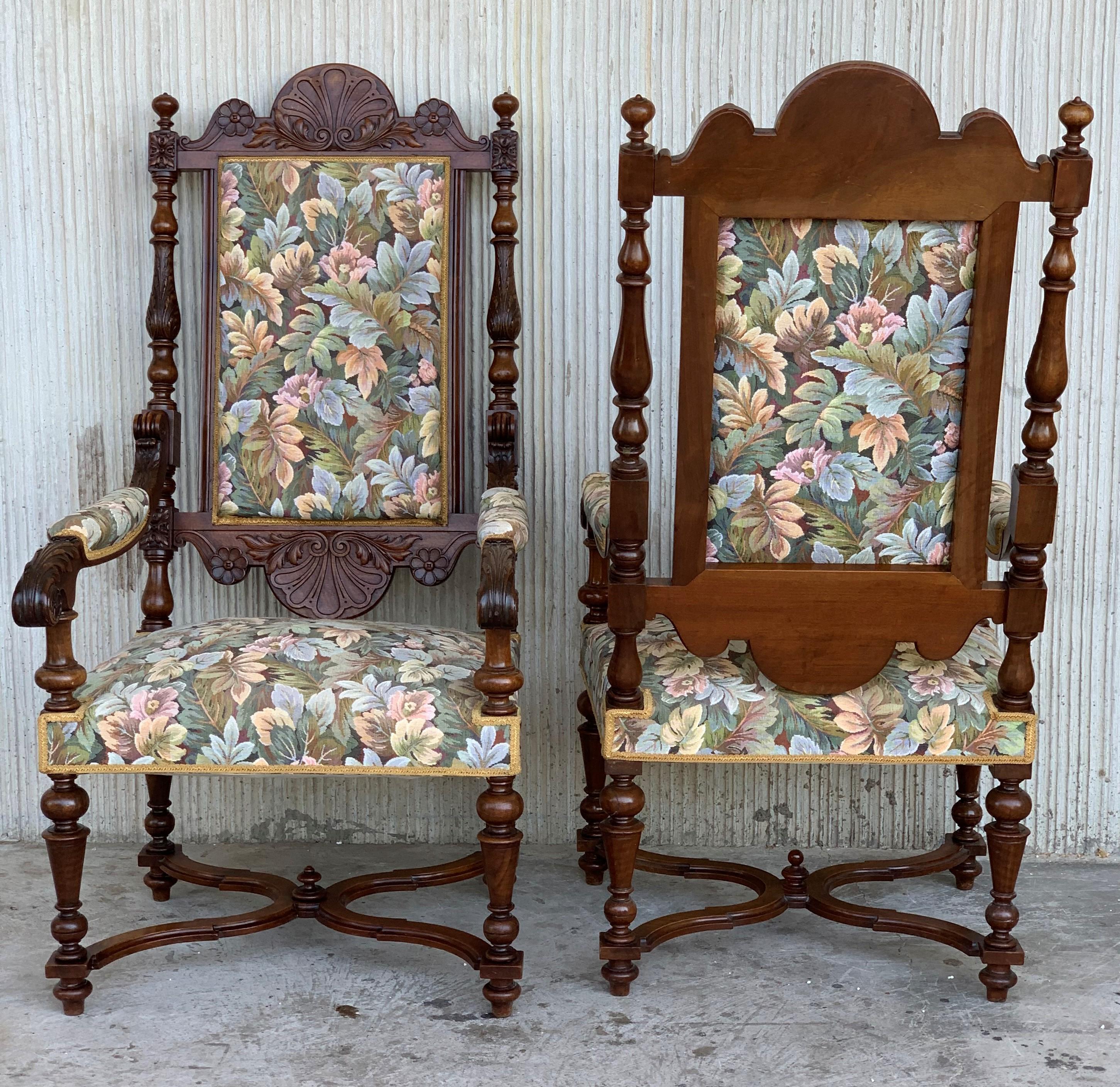 19th Century Louis XVI Style French Pair of Carved Walnut Armchairs, 1900s For Sale