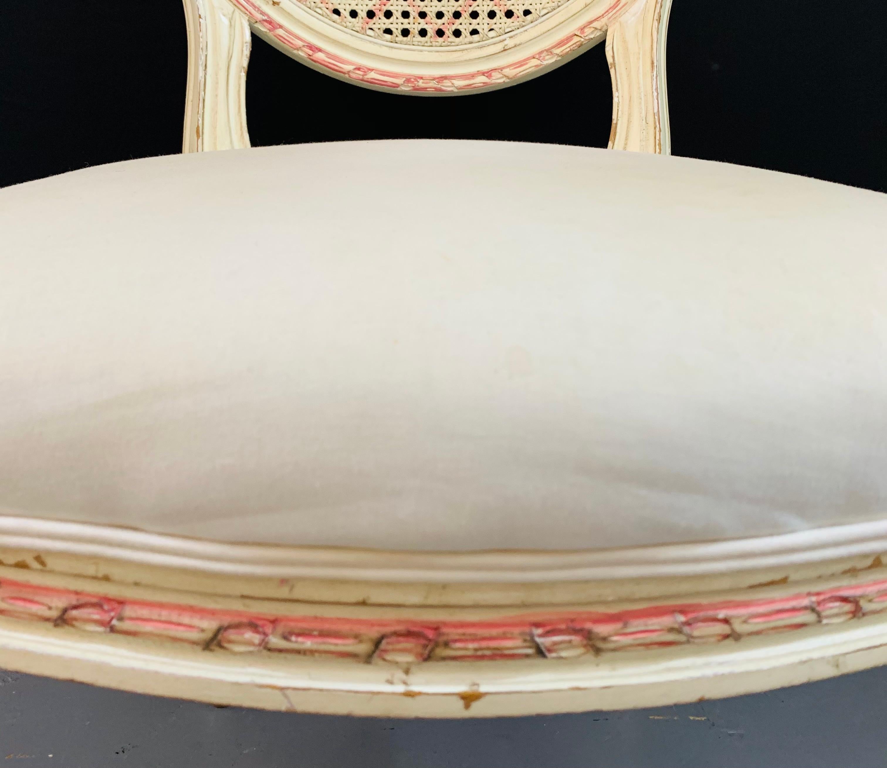 Louis XVI Style French Provincial White and Pink Cane Back Chair 9