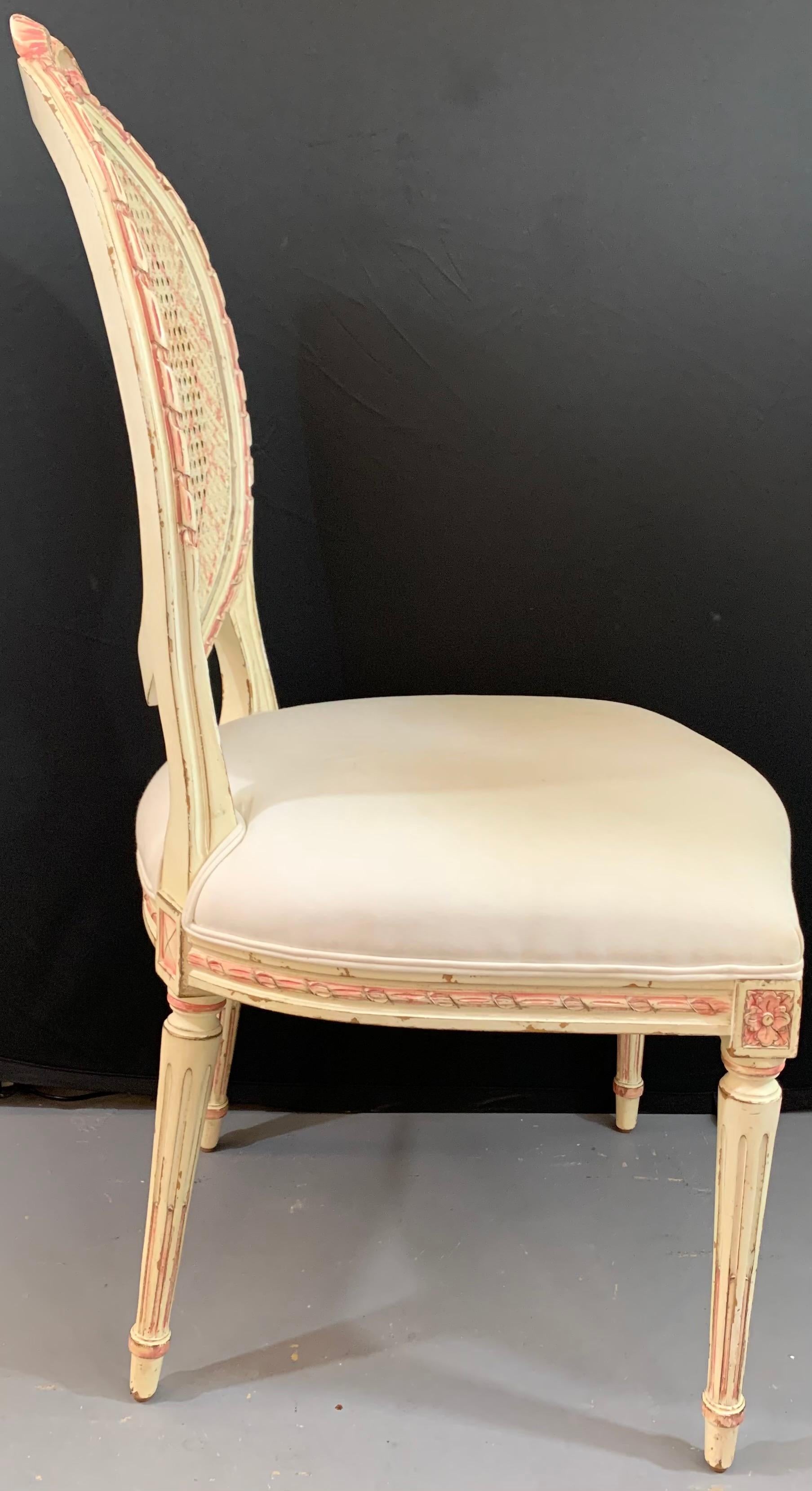 Louis XVI Style French Provincial White and Pink Cane Back Chair 10