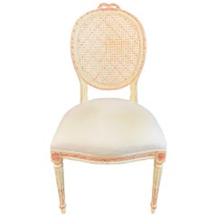 Louis XVI Style French Provincial White and Pink Cane Back Chair