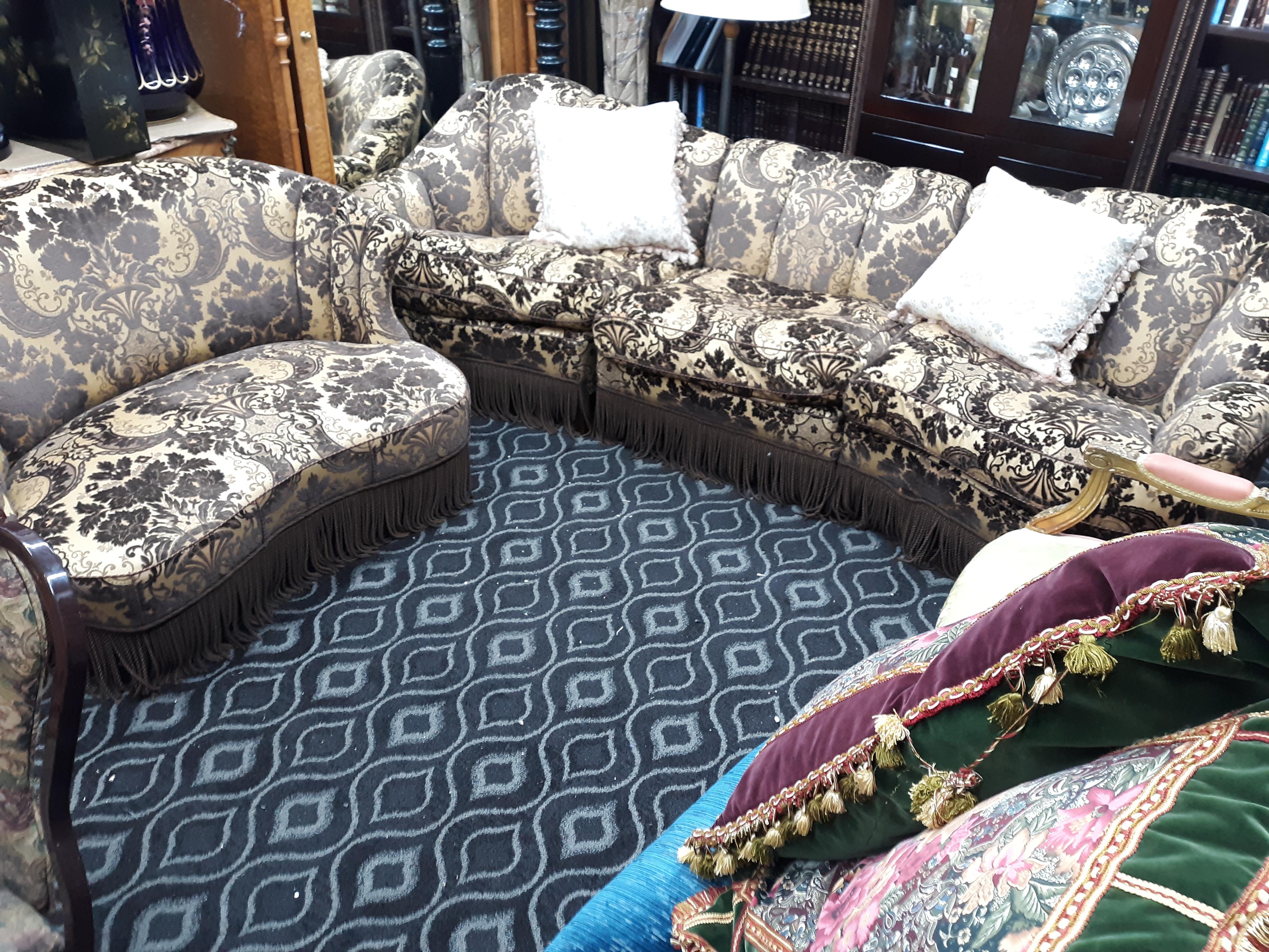 Louis XV style French Royalty couch set. This is a gorgeous velvet and cloth 3 piece couch and also comes with a matching loveseat (loveseat length 54 inches).

Without fail, people immediately ask about it. Pictures absolutely cannot do justice,