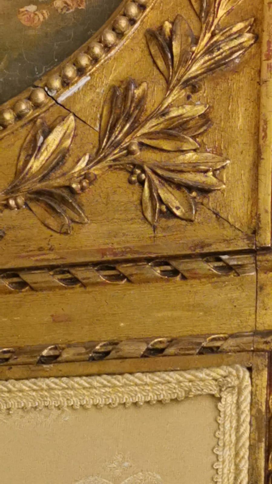 Französischer Raumteiler aus vergoldetem Holz im Louis-XVI.-Stil mit Ölgemälde und Glasmalerei im Angebot 11