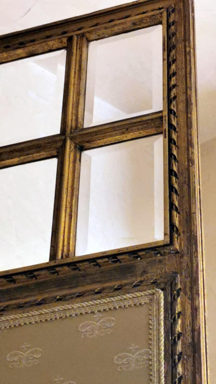 Französischer Raumteiler aus vergoldetem Holz im Louis-XVI.-Stil mit Ölgemälde und Glasmalerei (Stoff) im Angebot