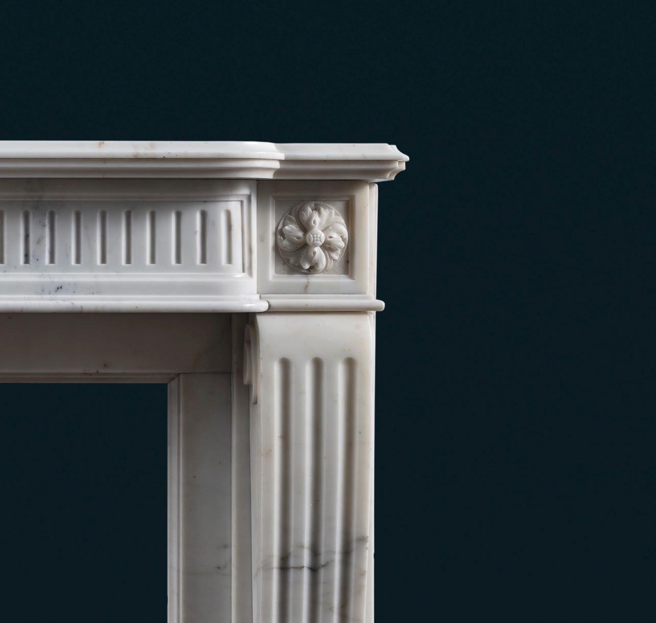 Louis XVI Style French Statuary Marble Fireplace Surround For Sale 1