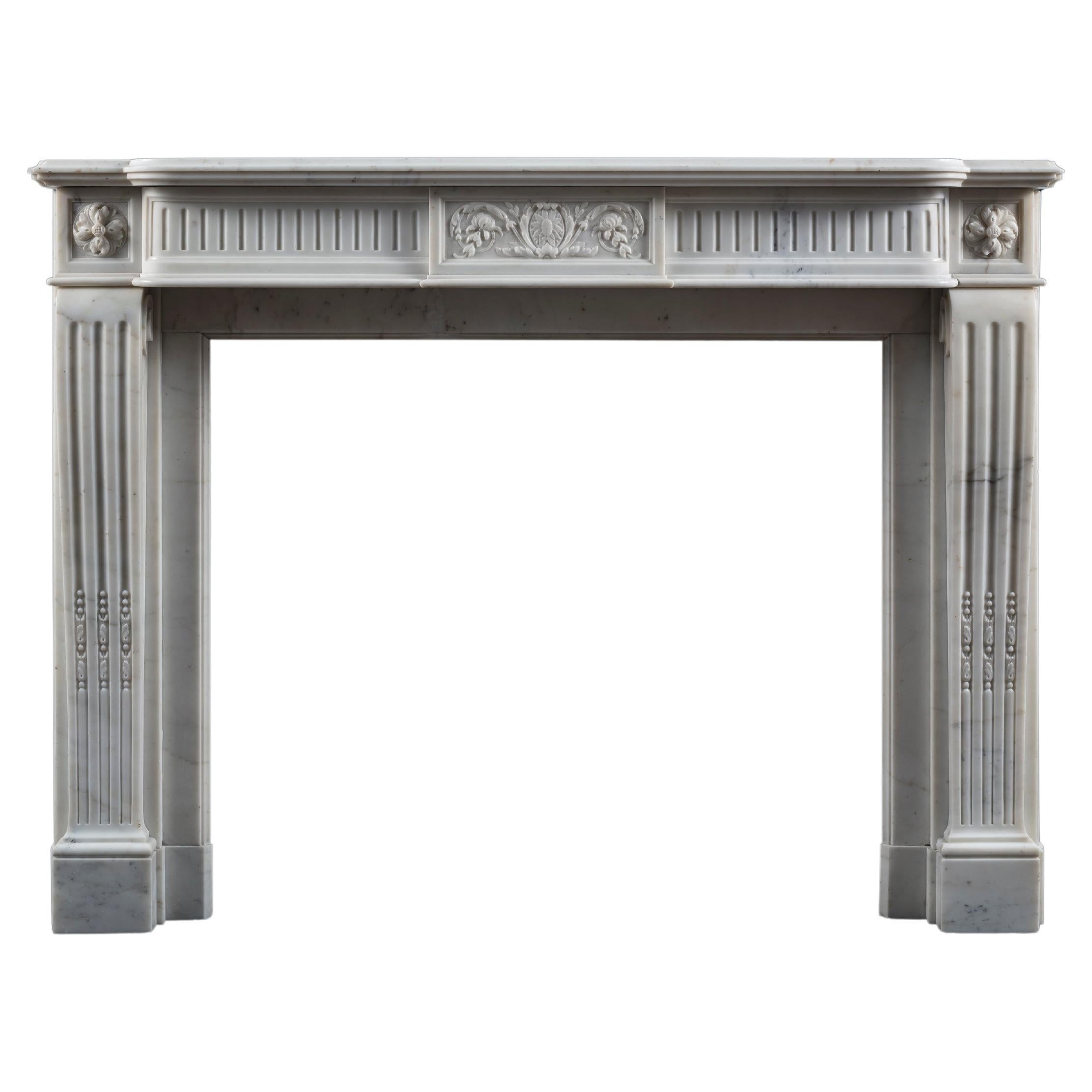 Louis XVI Style French Statuary Marble Fireplace Surround For Sale
