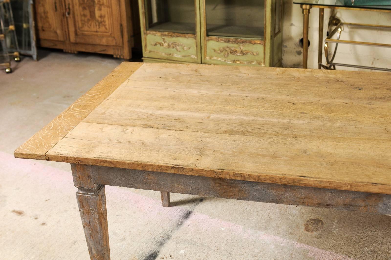 Louis XVI Style French Stripped Oak Dining Table with Tapered Legs, circa 1890 1