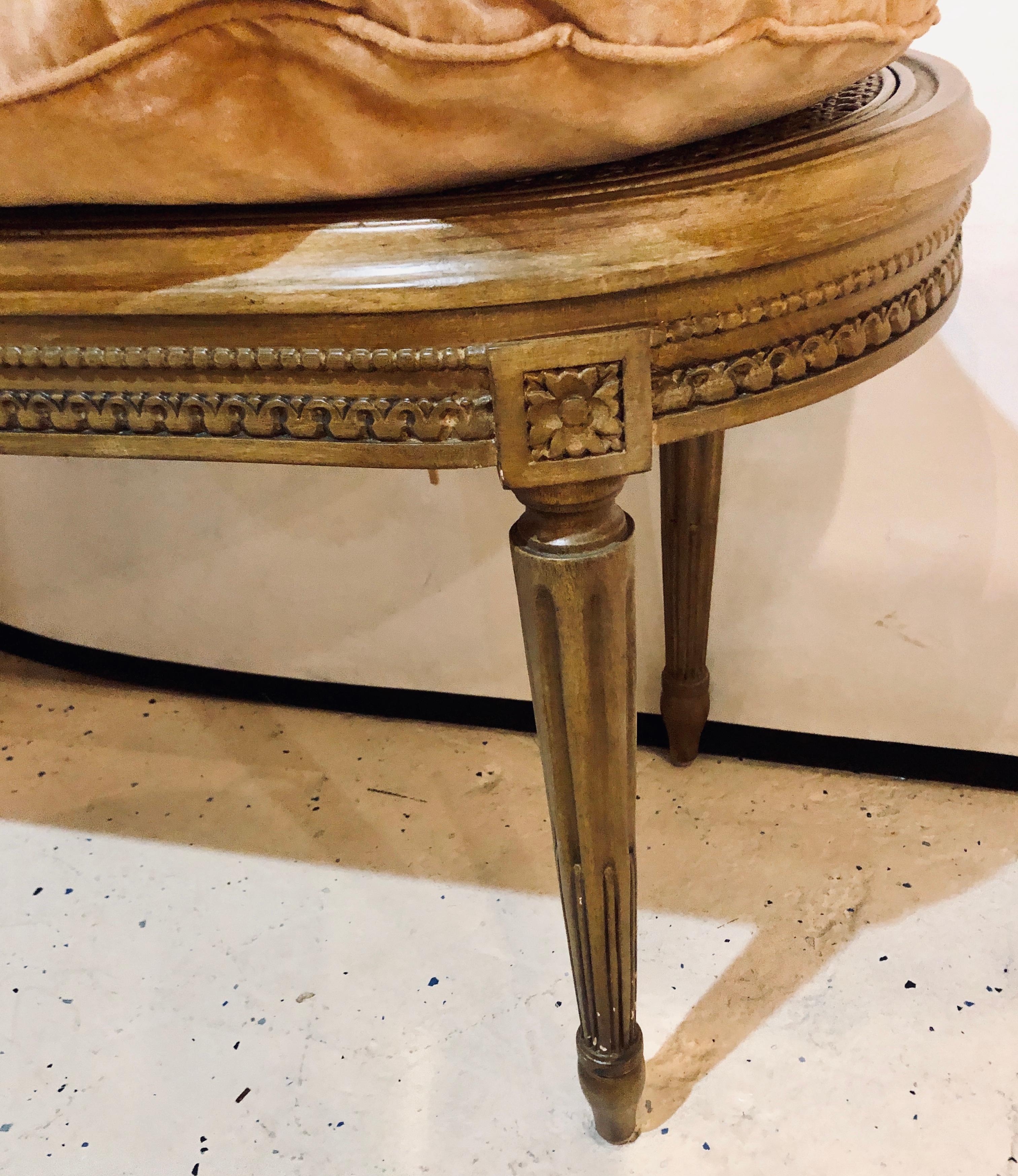 Louis XVI Style French Vanity Bench with Canned and Upholstered Seat 3