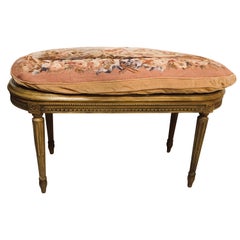 Louis XVI Style French Vanity Bench with Canned and Upholstered Seat