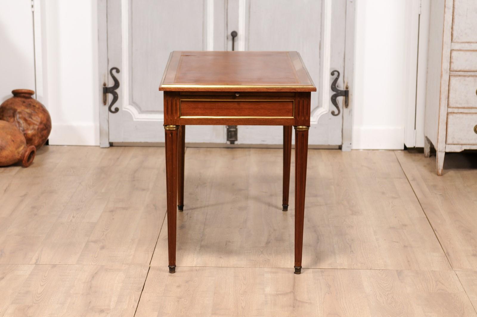 Louis XVI Style French Walnut Desk with Leather Top and Carved Fluted Legs 6