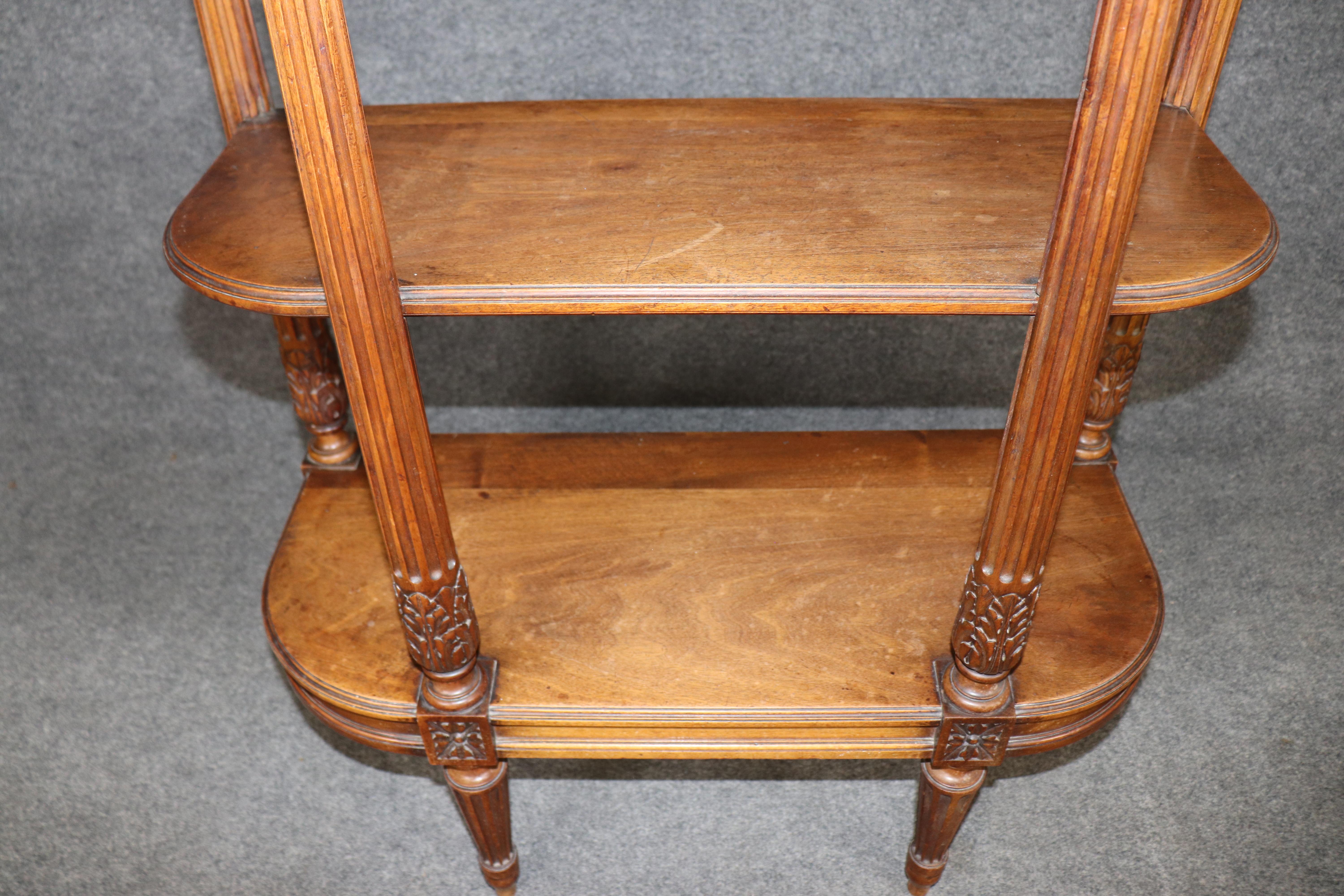 Louis XVI Style French Walnut Marble Top 3 Tier Console Table For Sale 6