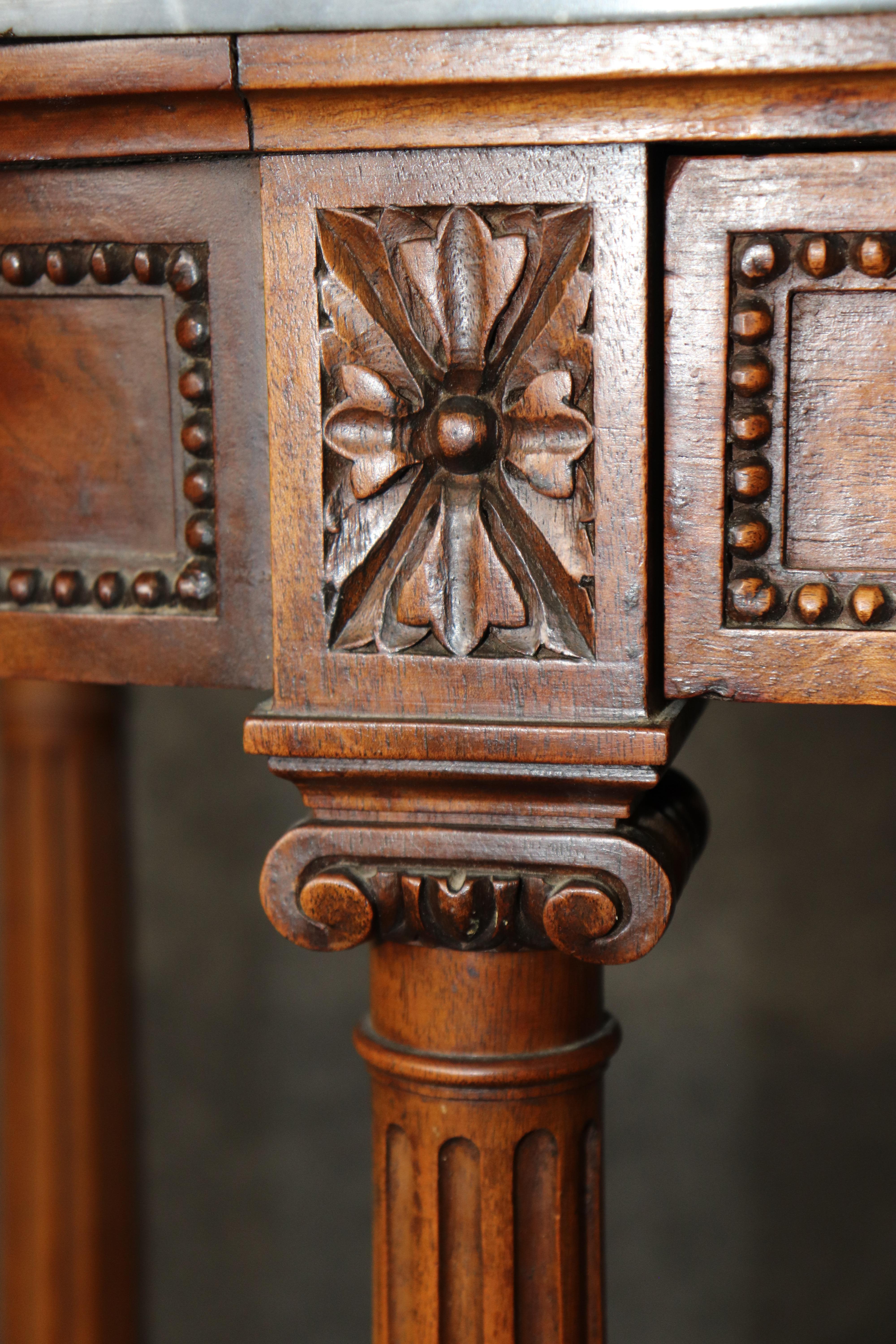 Louis XVI Style French Walnut Marble Top 3 Tier Console Table For Sale 7