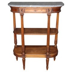 Louis XVI Style French Walnut Marble Top 3 Tier Console Table