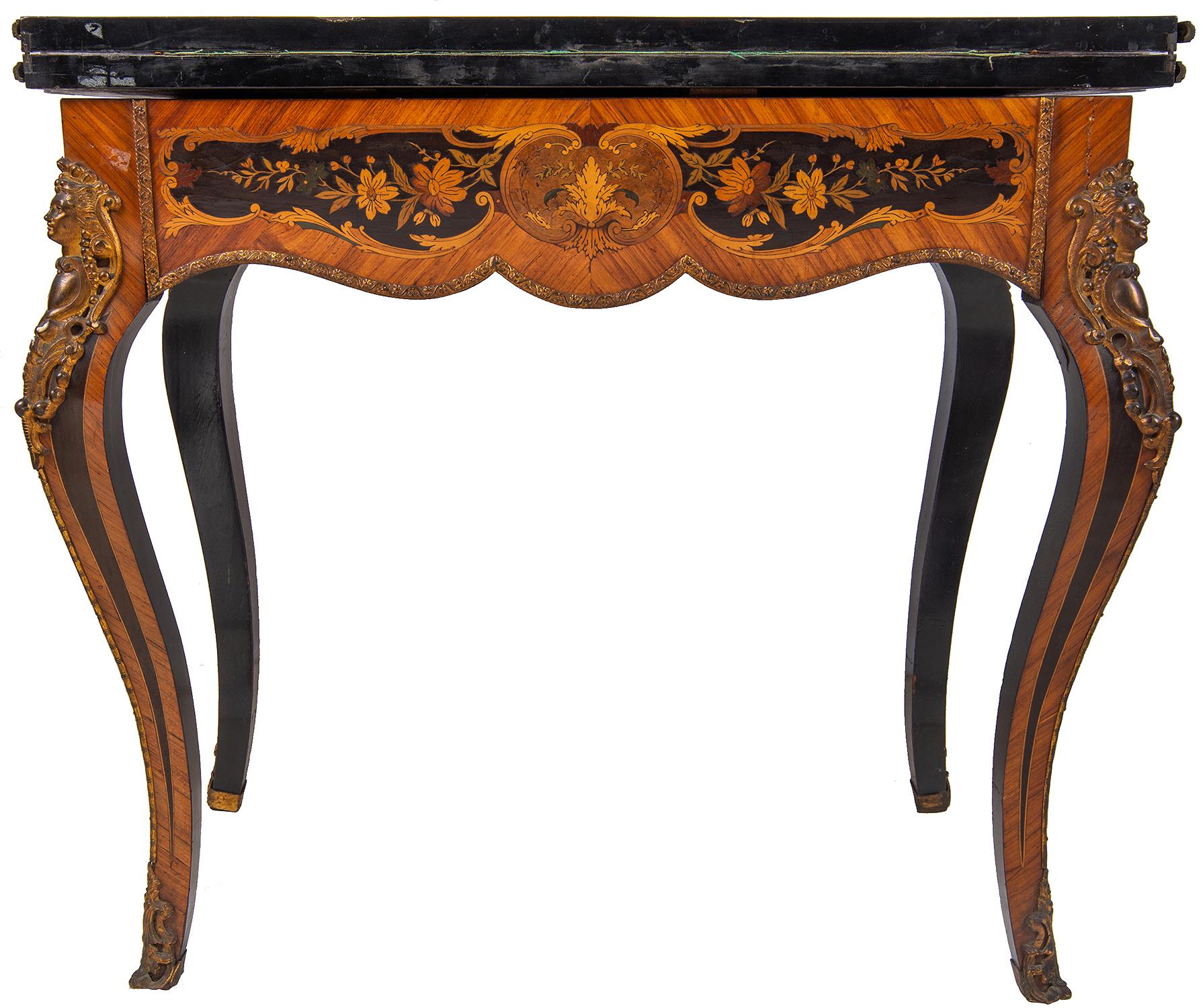 19th Century Louis XVI Style French Walnut Marquetry Inlaid Card Table For Sale