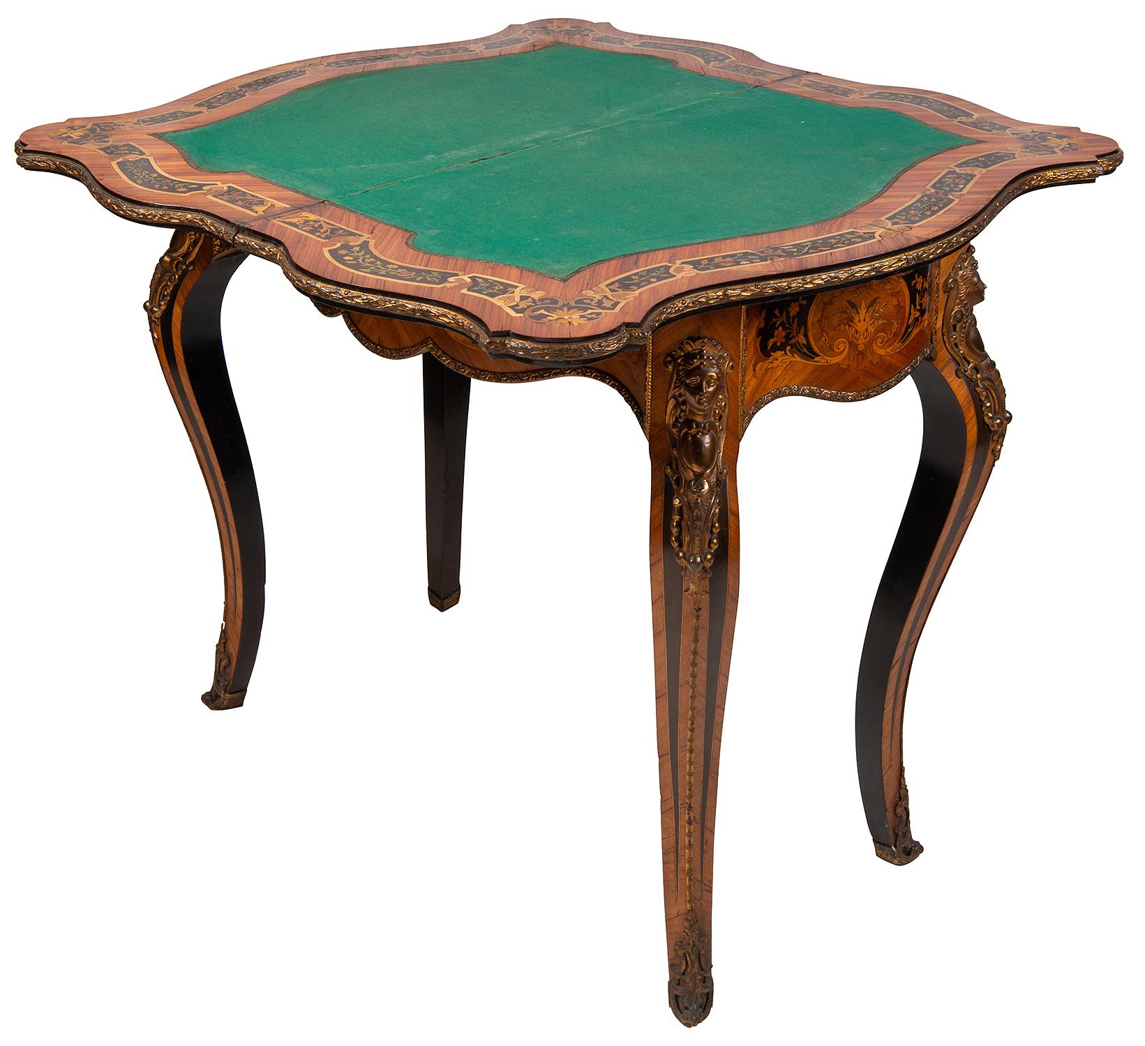 Louis XVI Style French Walnut Marquetry Inlaid Card Table For Sale 1
