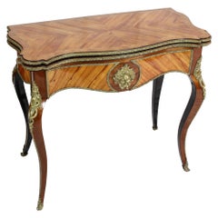 Louis XVI Style French Walnut Marquetry Inlaid Card Table