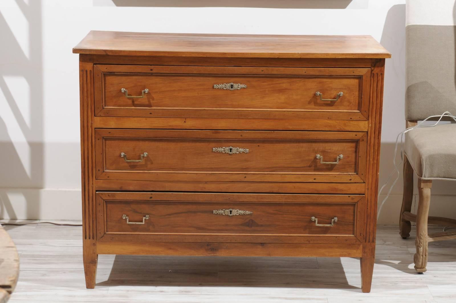 Louis XVI Style French Walnut Three-Drawer Commode from the Late 19th Century In Good Condition In Atlanta, GA