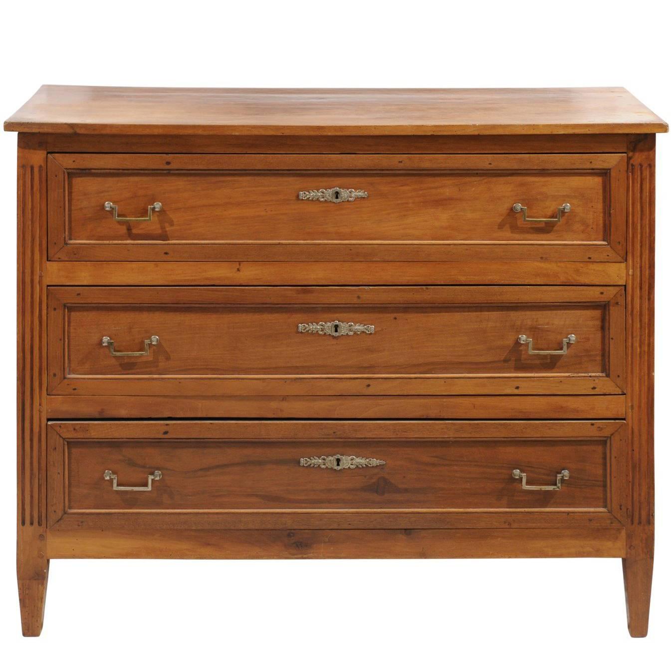 Louis XVI Style French Walnut Three-Drawer Commode from the Late 19th Century