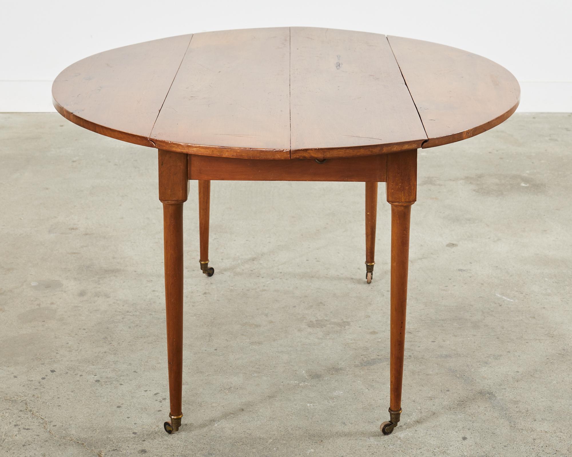 Brass Louis XVI Style Fruitwood Drop Leaf Dining Table or Console  For Sale