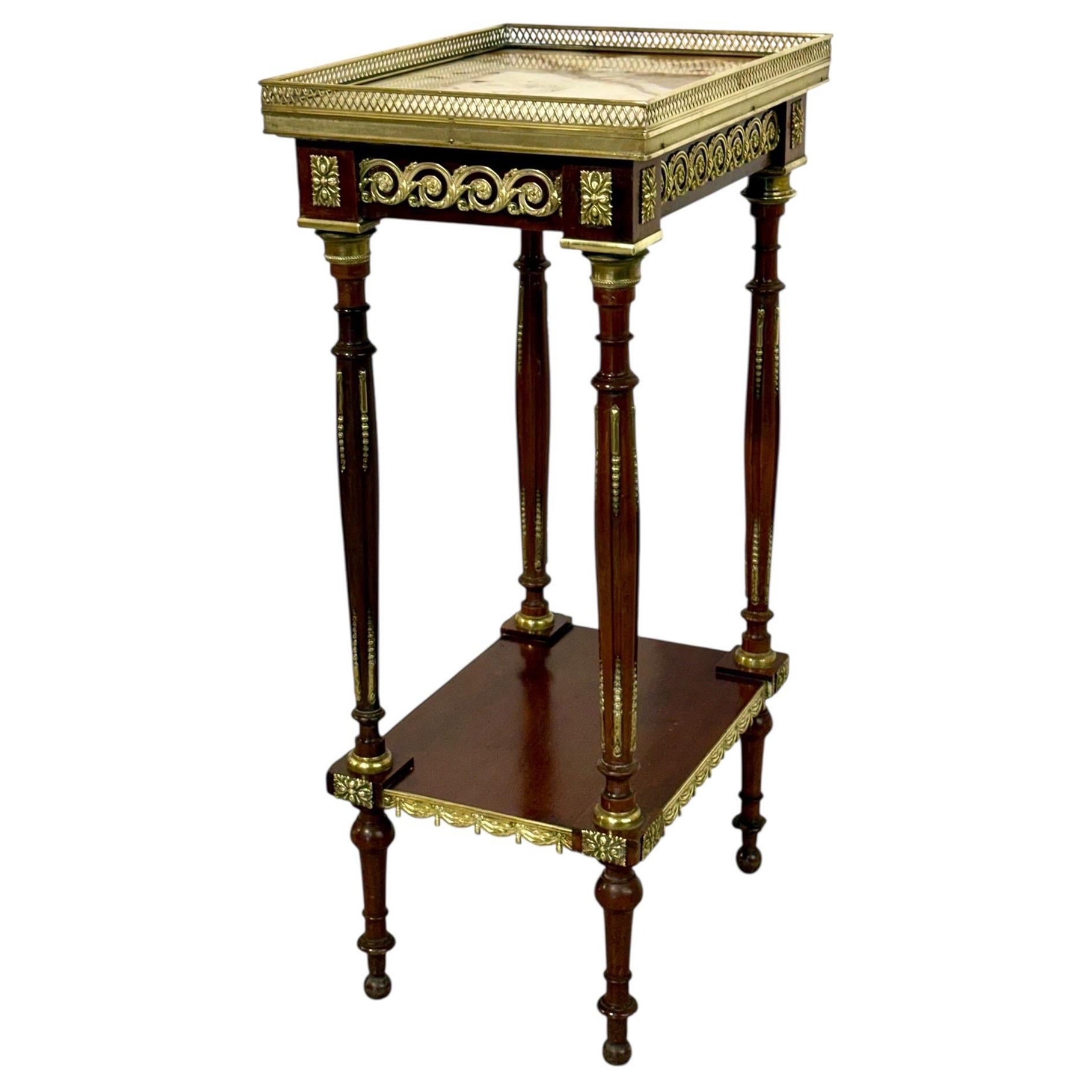 Louis XVI Style Fruitwood, Gilt Bronze and Onyx Two-Tier Side Table For Sale