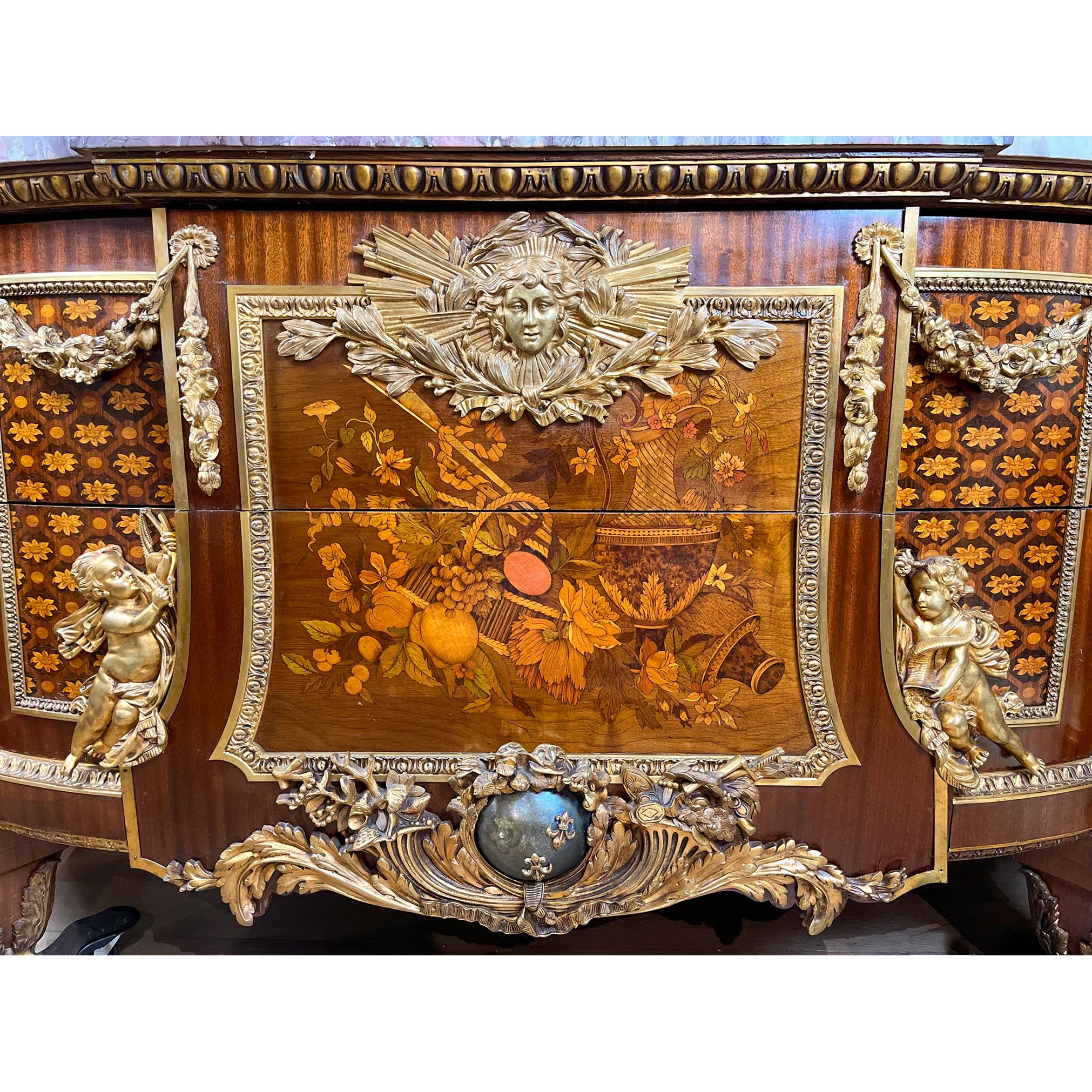 19th Century Louis XVI Style Fruitwood Marquetry Commode Modeled After Jean-Henri Reisener For Sale