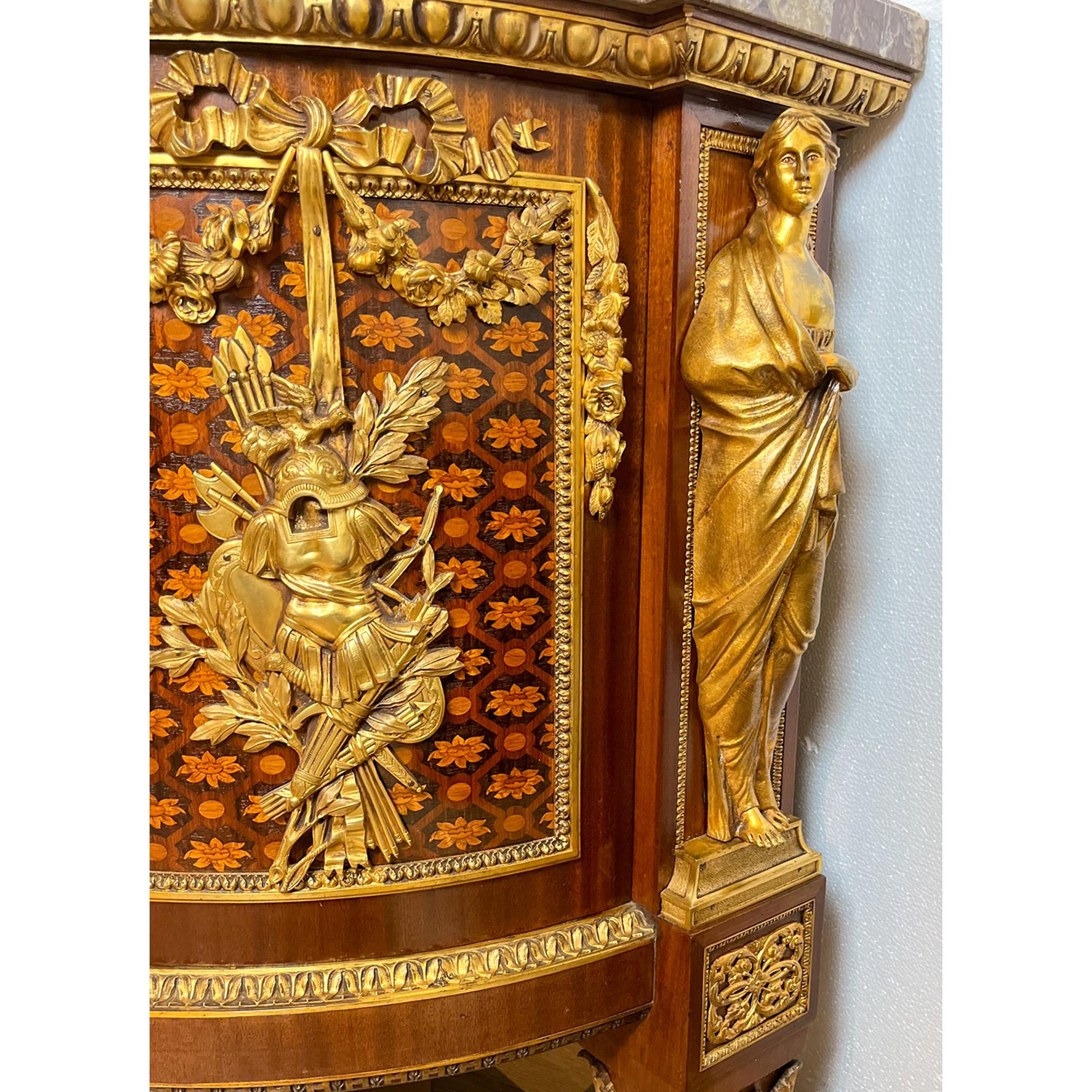 Louis XVI Style Fruitwood Marquetry Commode Modeled After Jean-Henri Reisener For Sale 3