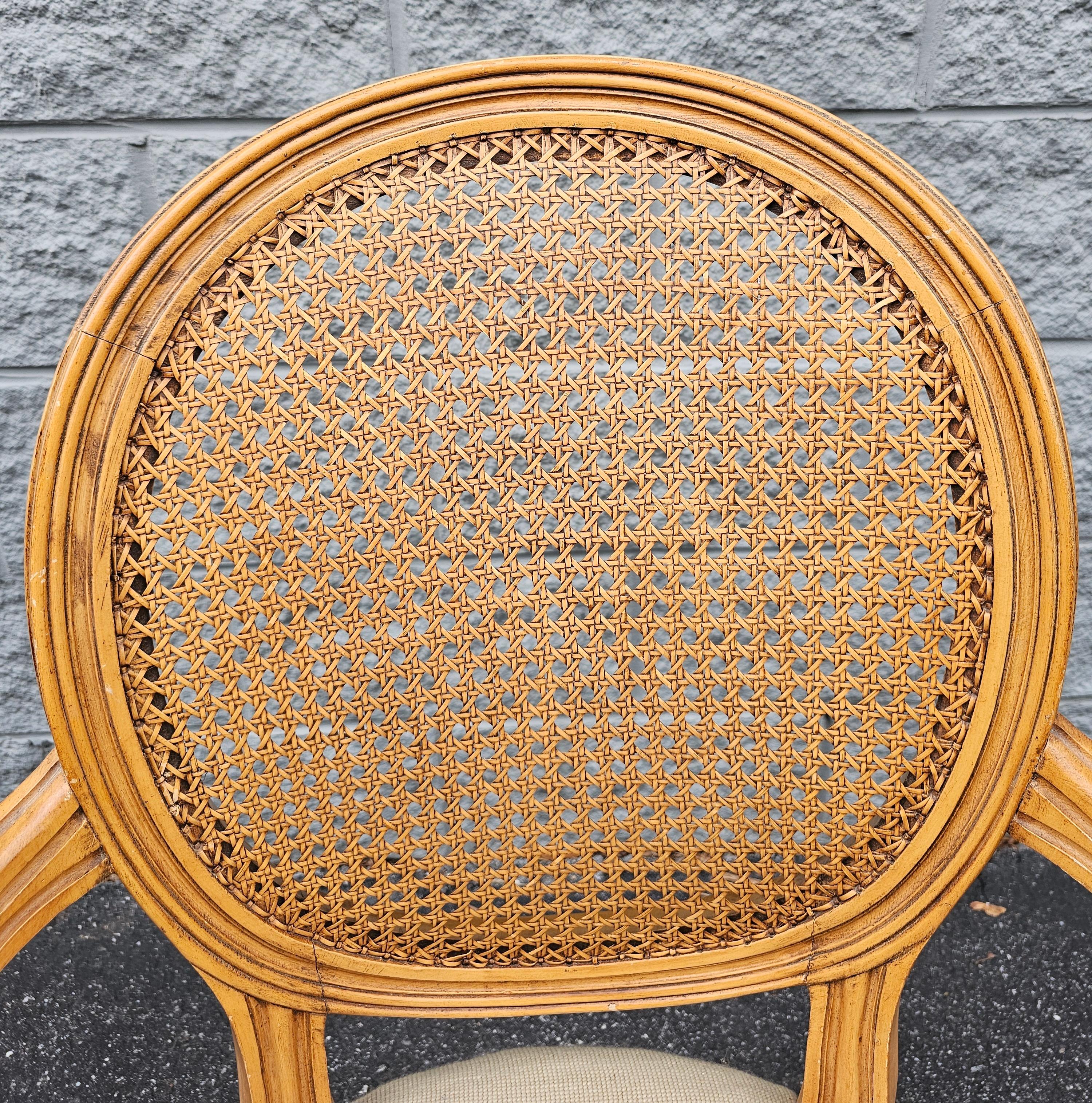 Upholstery Louis XVI Style Fruitwood, Needlepoint Upholstered Seat And Caned Back Fauteuil For Sale