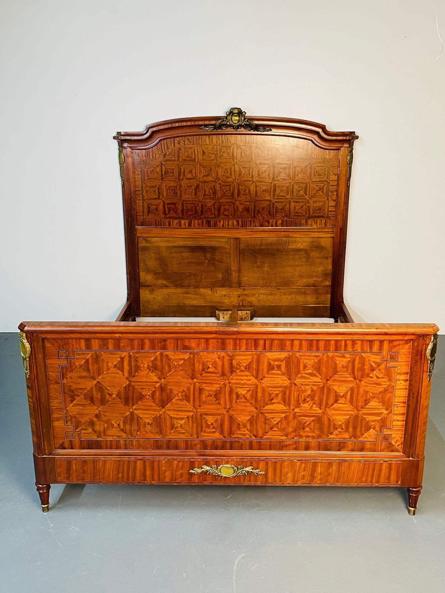 Louis XVI Style Full Size Bedframe by Mercier Frères, Parquetry, Bronze, French In Good Condition For Sale In Stamford, CT