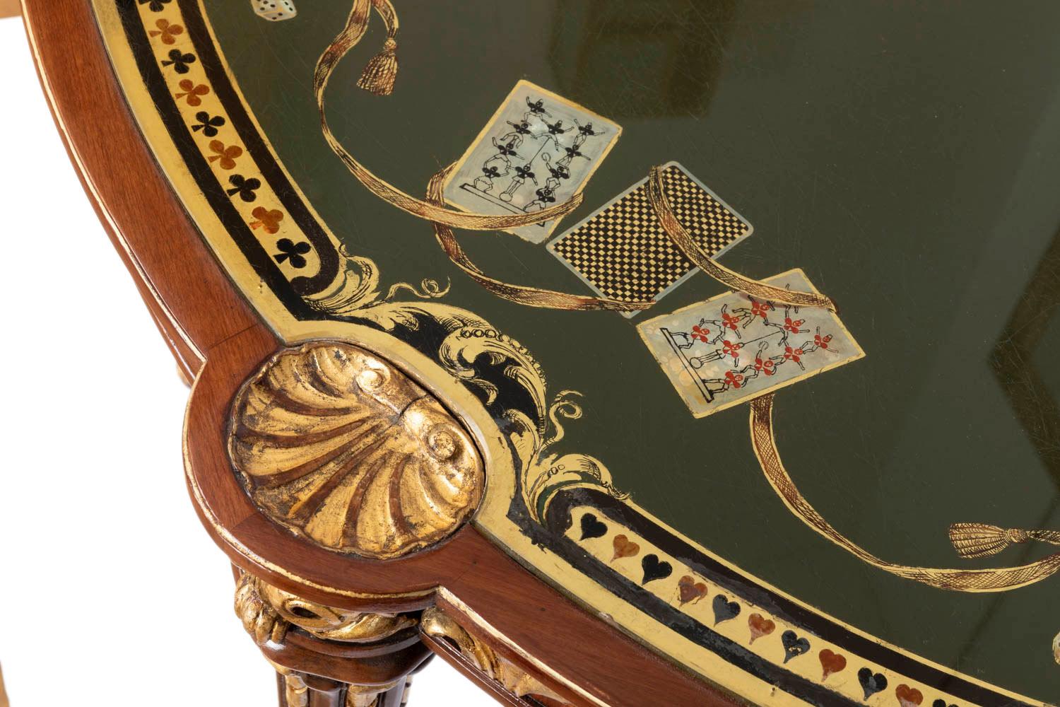 Louis XVI Style Game Table in Bloodwood and Reverse Glass Painting, 1950s 3